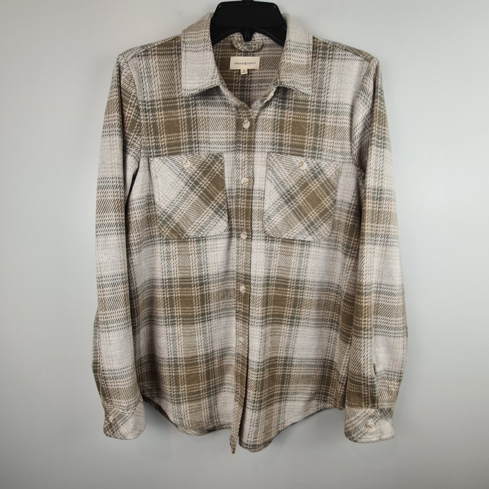 Thread & Supply Women's Small Lewis Relaxed Fit Button Down Plaid Top Shirt Soft
